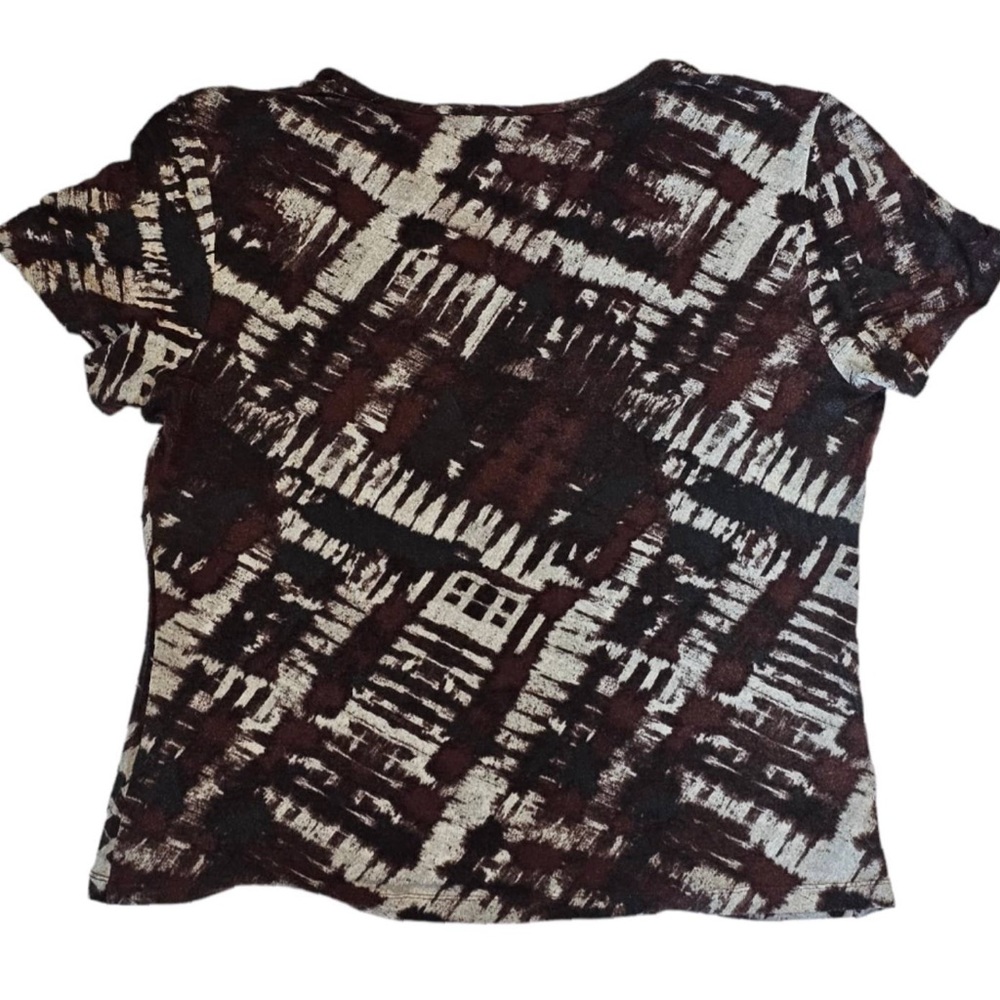 St. John Top Tie Dye V Neck Womens Size XL T-Shirt Short Sleeve Brown Gray